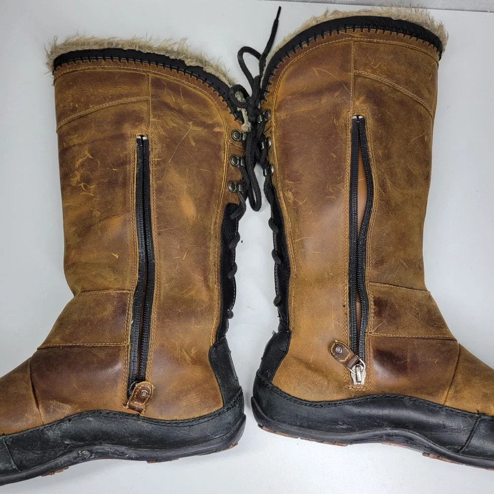 The North Face Janey II Luxe Boots Womens 10 Brown Leather PrimaLoft Fur Trim